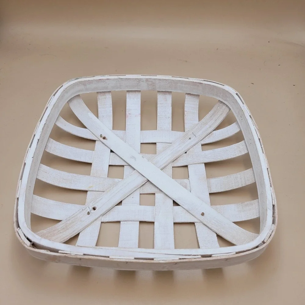 Rustic White Tobacco Basket Square Farmhouse Decorative Tray 10x10 primative